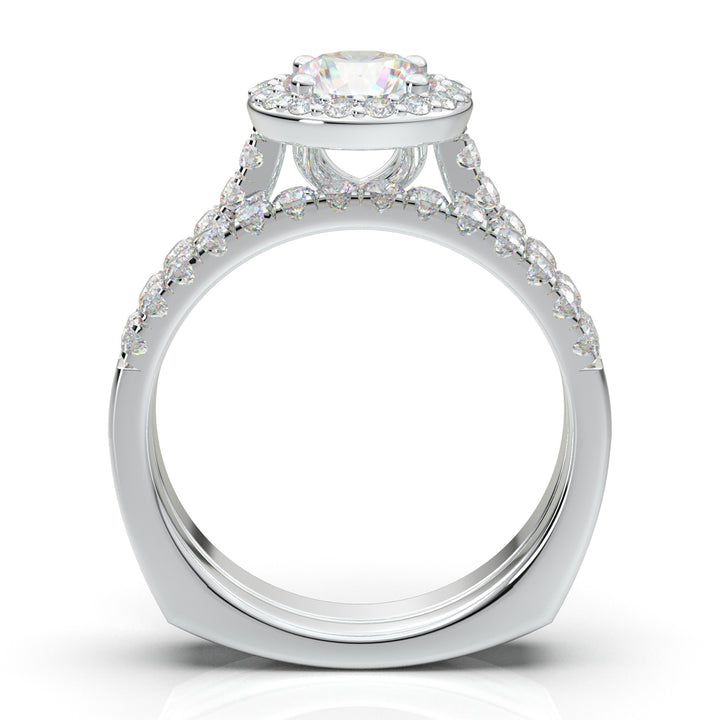 White Gold Round Halo Classic Engagement Set