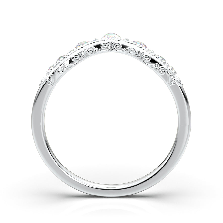 Home Try On--White Gold Contour Filigree Wedding Band