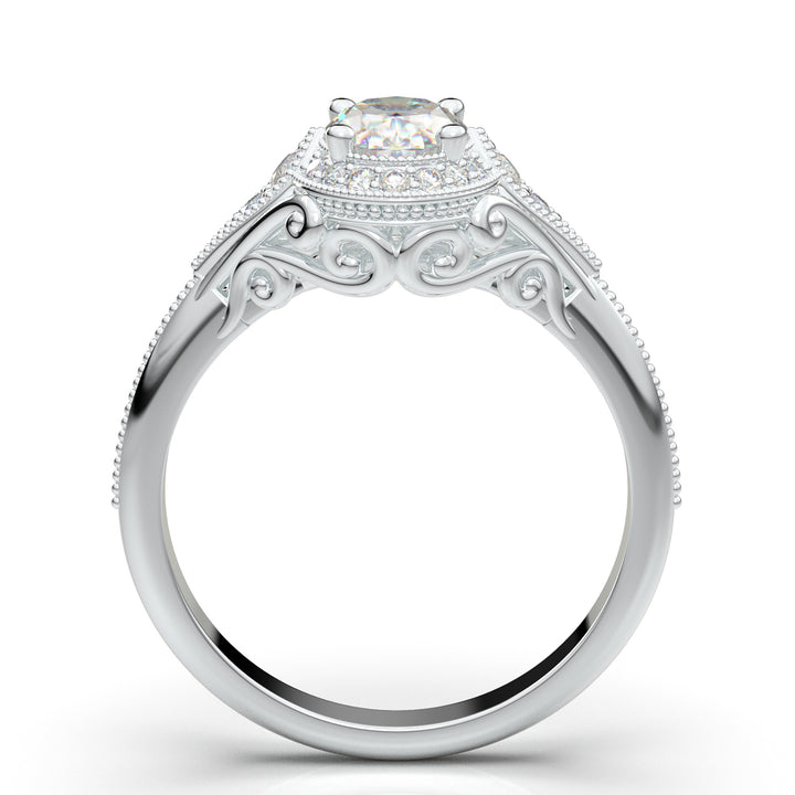 White Gold Vintage Filigree Oval Halo Ring