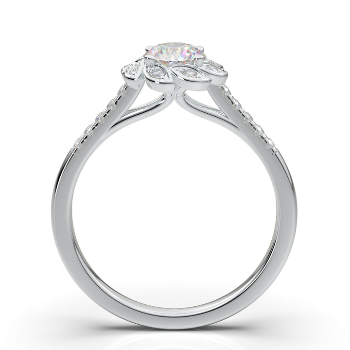 White Gold Flower Petal Halo Ring