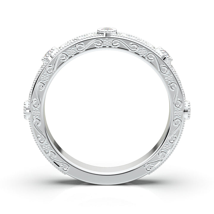 White Gold Vintage Filigree Bezel Set Band