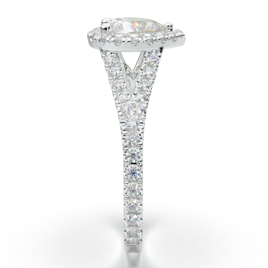 Home Try On--White Gold Pear Halo Split Shank Ring