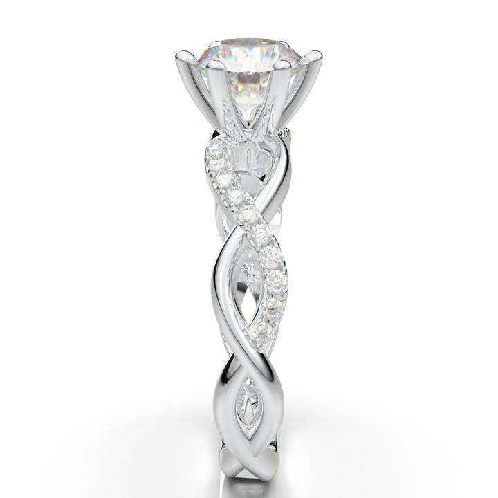 White Gold Twisted Infinity Half Diamond Ring