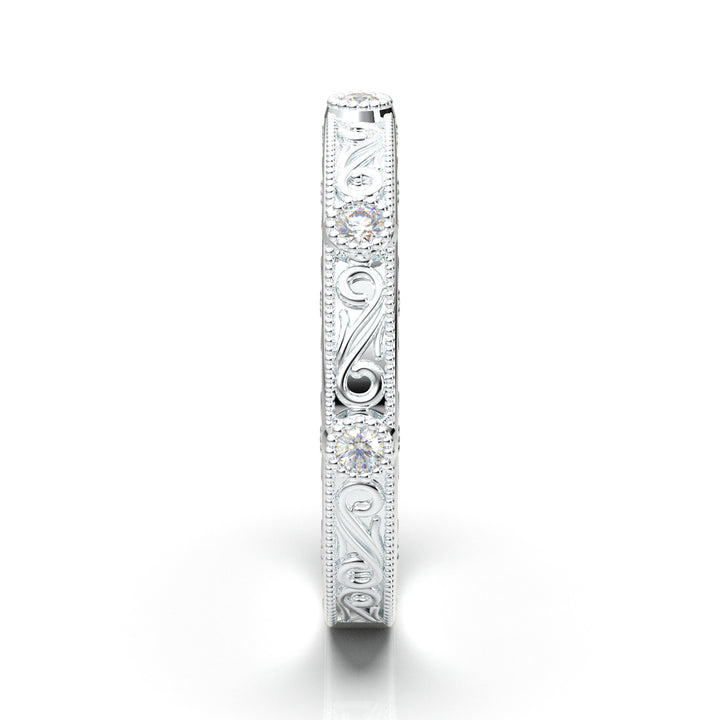 White Gold Vintage Filigree Bezel Set Band