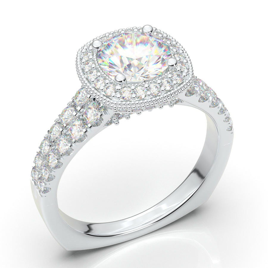 White Gold Cushion Halo Two-Row Ring