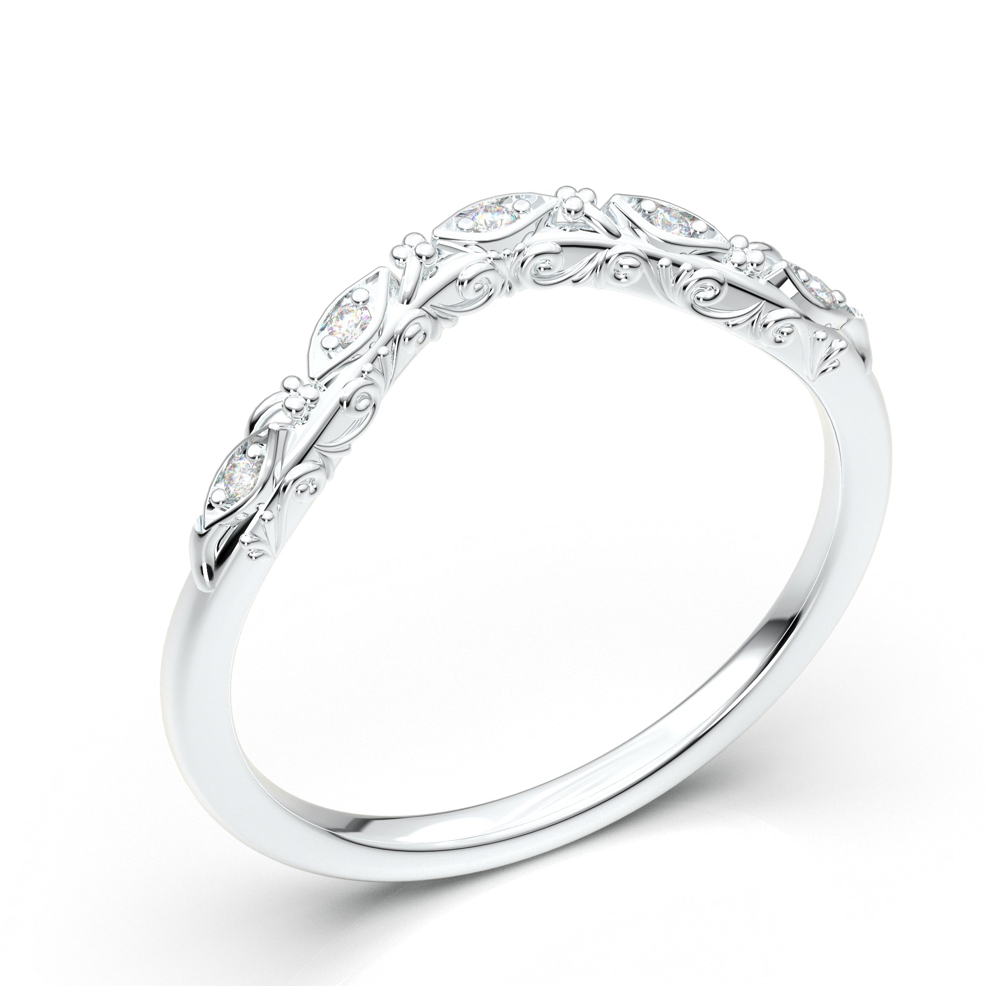 Filigree Diamond Wedding Band Try-On Now Aurosi Jewels