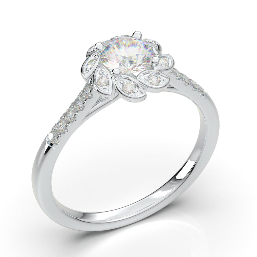 Home Try On--White Gold Flower Petal Halo Ring