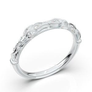 Home Try On--White Gold Floral Vine Wedding Band