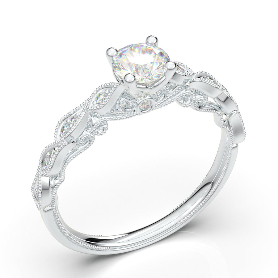 Home Try On--White Gold Floral Leaf Filigree Ring