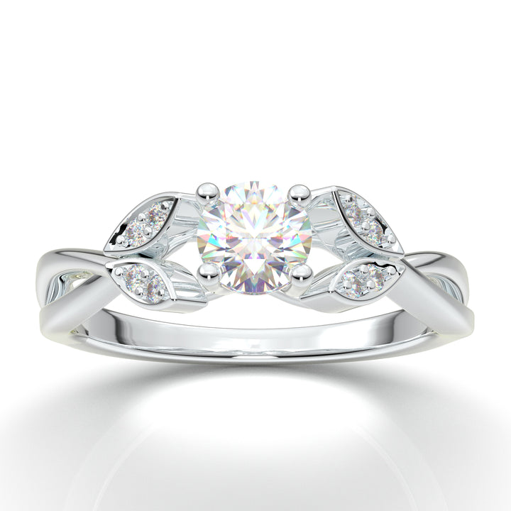 White Gold Floral Twist Marquise Design Ring