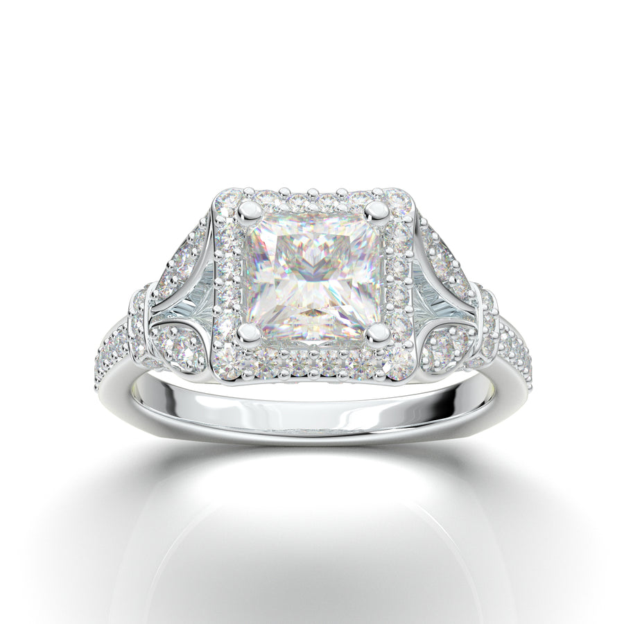 Home Try On--White Gold Princess Cut Square Halo Ring