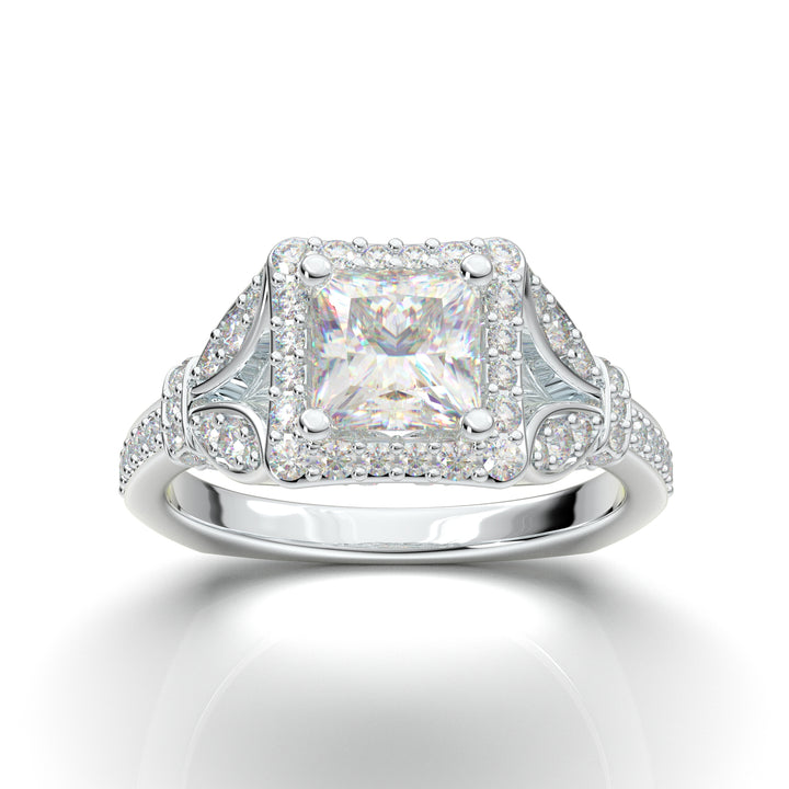 White Gold Princess Cut Square Halo Ring