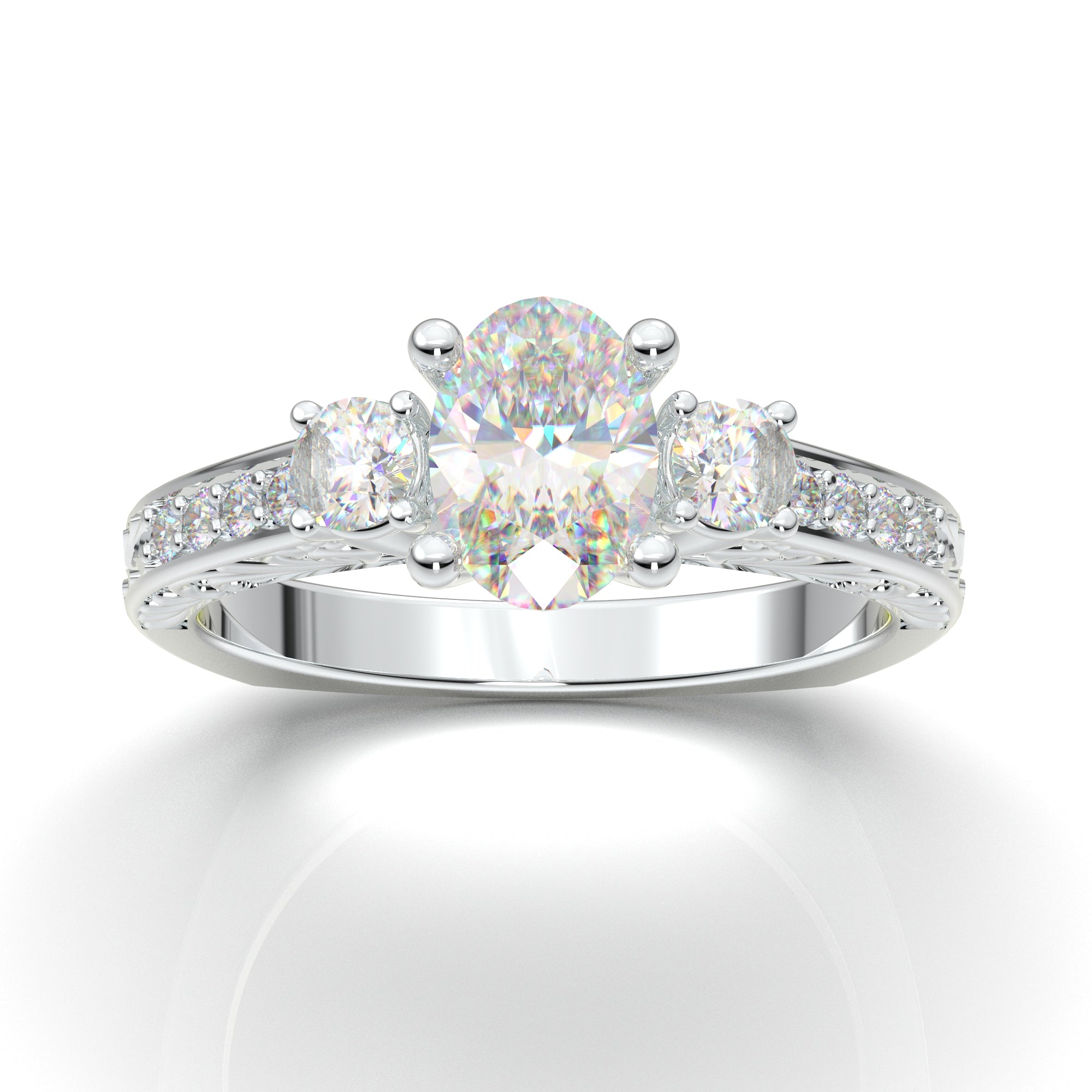 White Gold Vintage Oval Three Stone Ring1