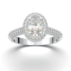 White Gold Pave Oval Halo Ring