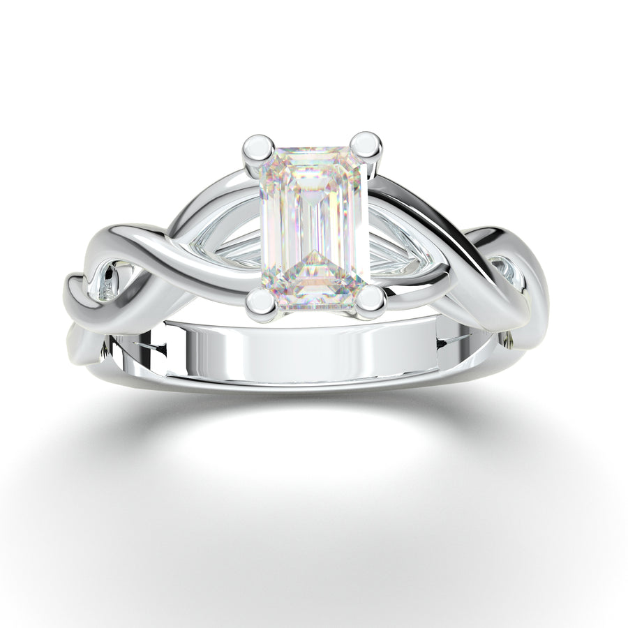 White Gold Infinity Emerald Cut Solitaire Ring