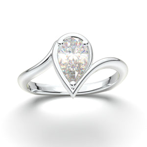 Home Try On--White Gold Pear Curved Solitaire Ring