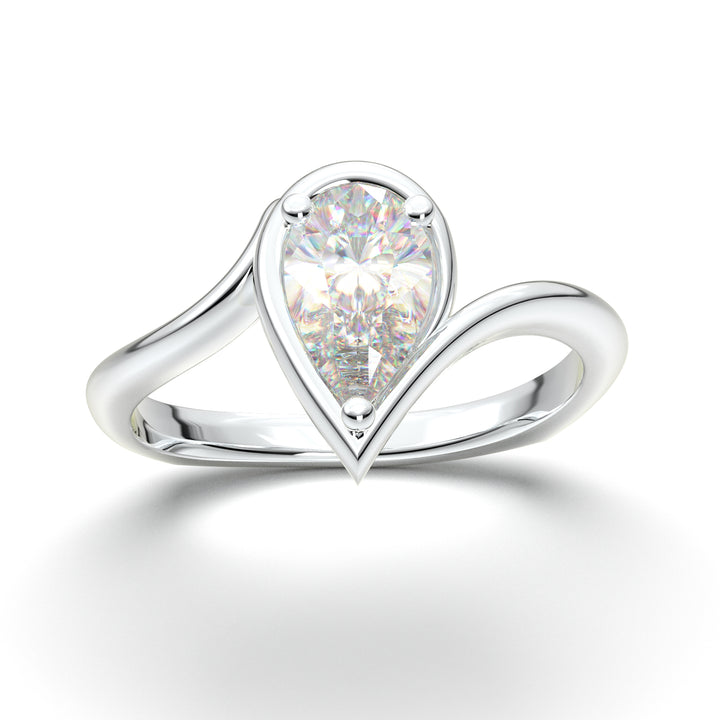 White Gold Pear Curved Solitaire Ring