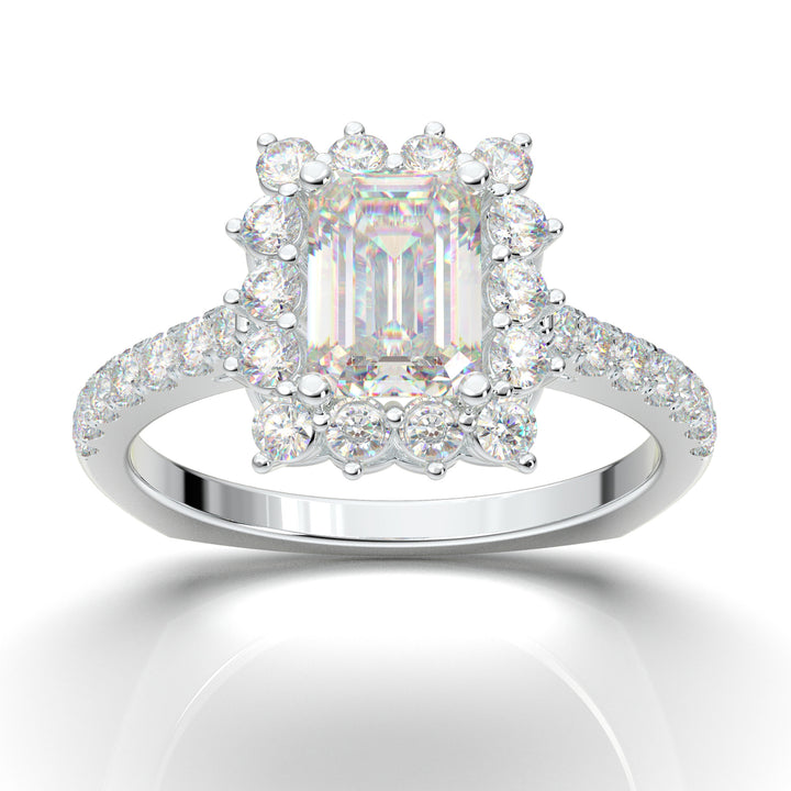 White Gold Emerald Cut Large Halo Ring