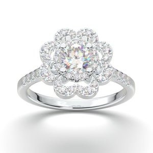 Home Try On--White Gold Double Halo Flower Ring