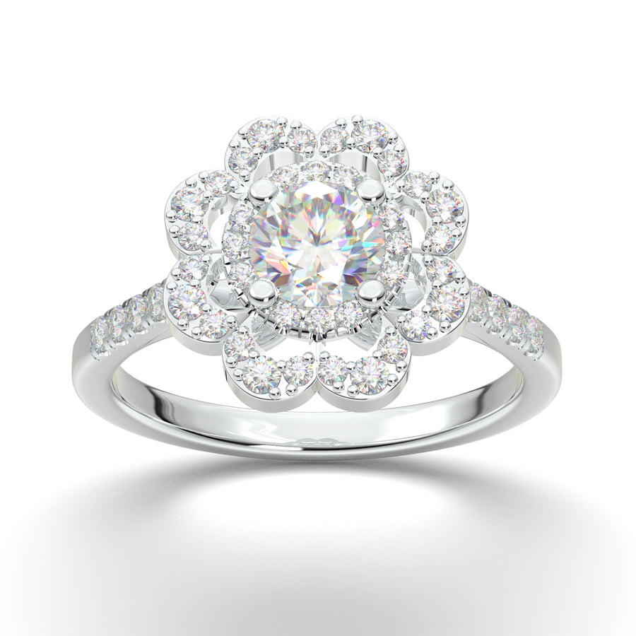 Home Try On--White Gold Double Halo Flower Ring
