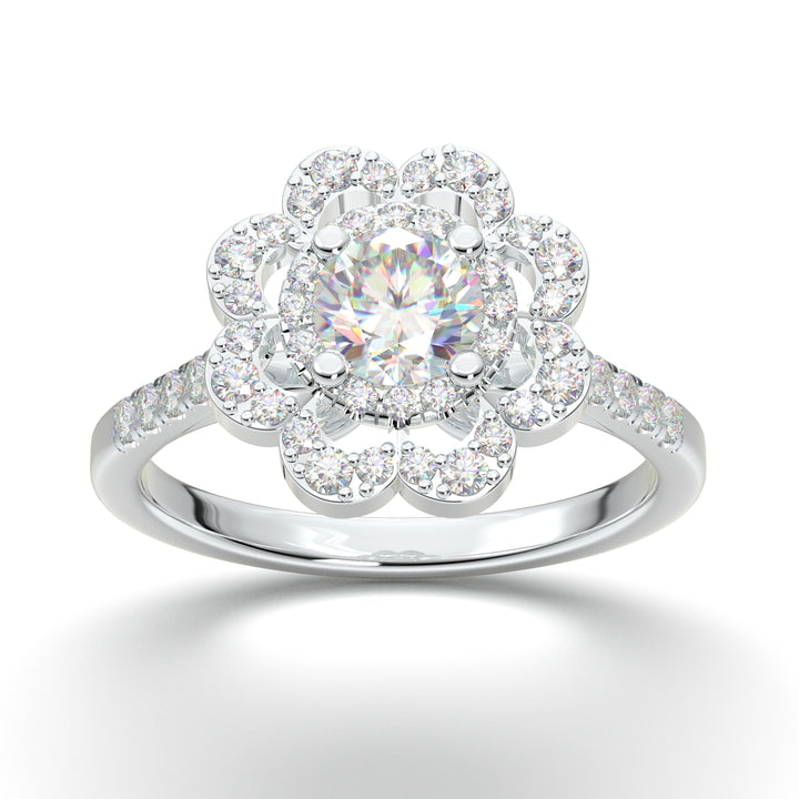 White Gold Double Halo Flower Ring