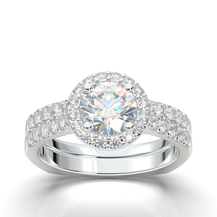 White Gold Round Halo Classic Engagement Set