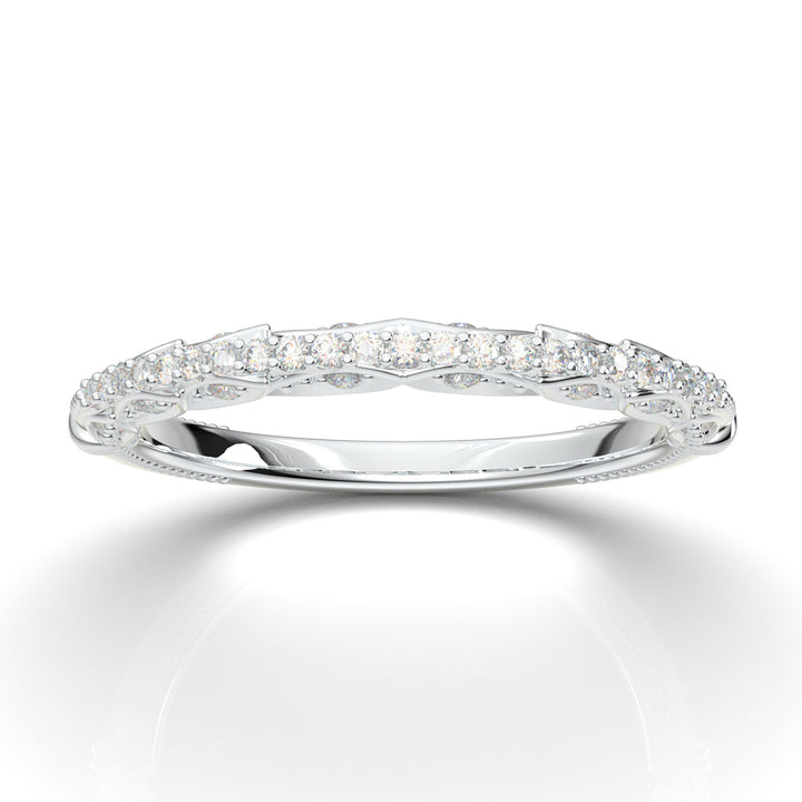 White Gold Vintage Floral Milgrain Band