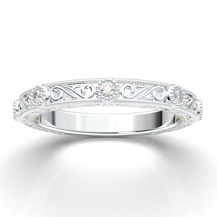 White Gold Vintage Filigree Bezel Set Band