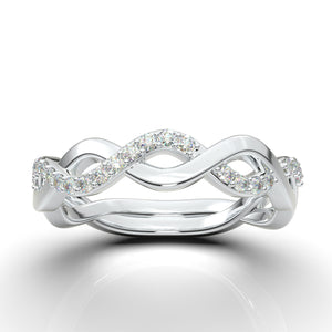 Home Try On--White Gold Infinity Shared Prong Half Diamond Band