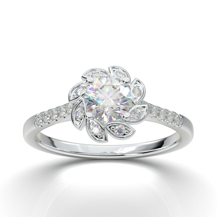 White Gold Flower Petal Halo Ring