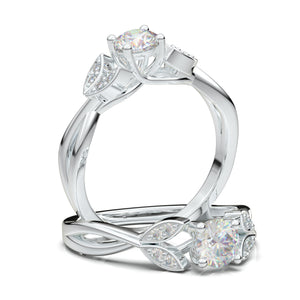 White Gold Floral Twist Marquise Design Ring