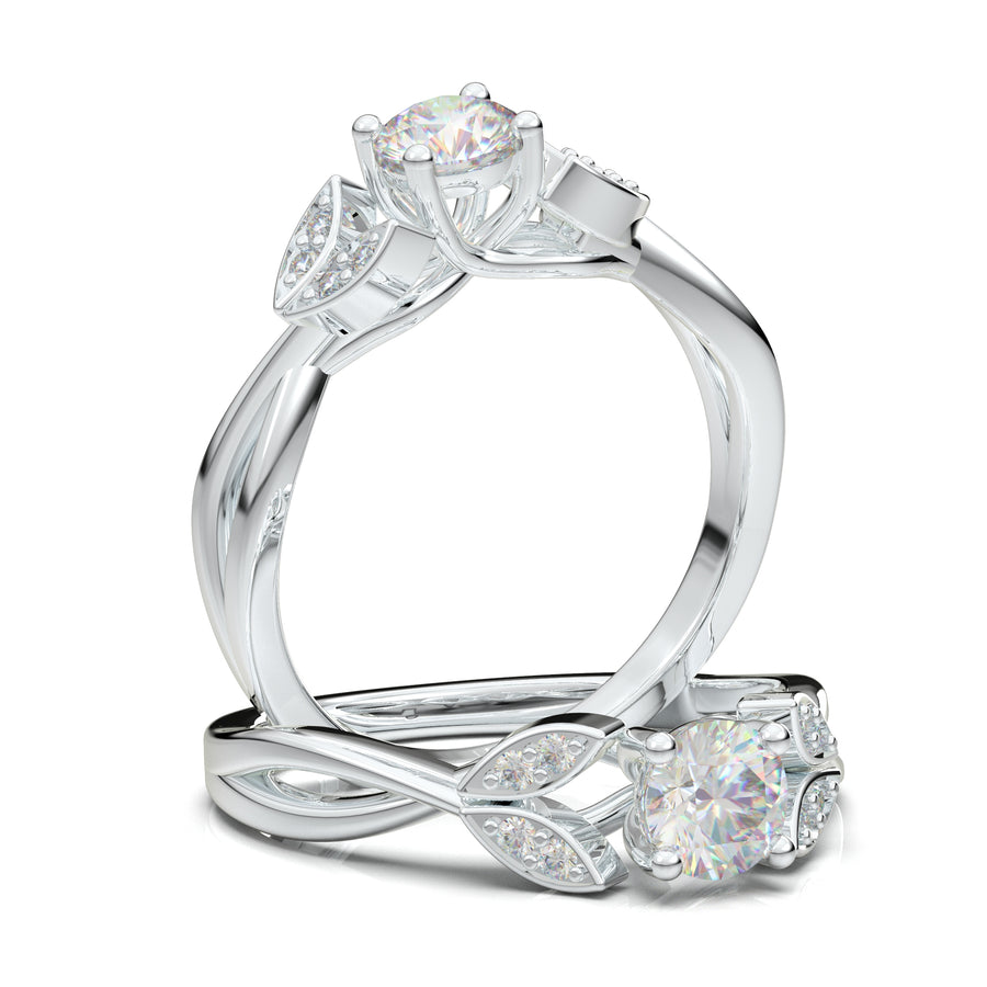 Home Try On--White Gold Floral Twist Marquise Design Ring