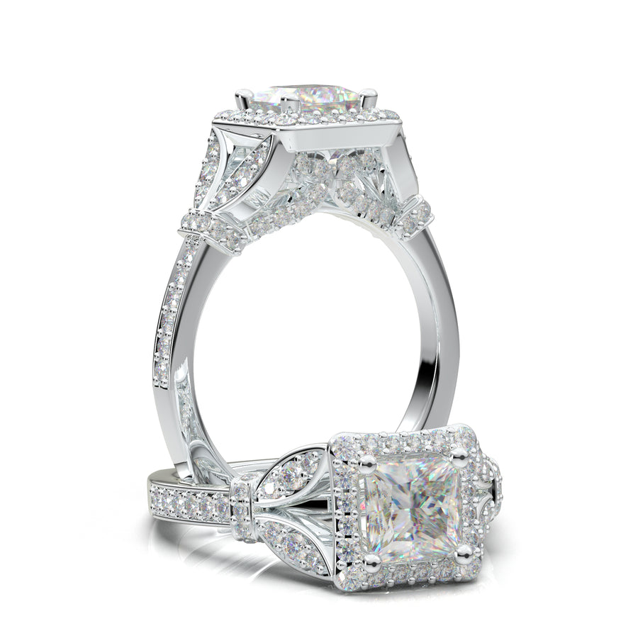 Home Try On--White Gold Princess Cut Square Halo Ring