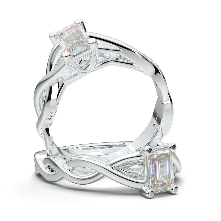 Home Try On--White Gold Infinity Emerald Cut Solitaire Ring