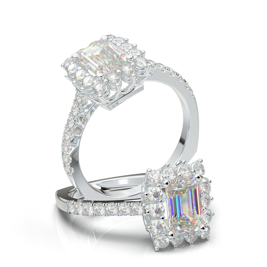 Home Try On--White Gold Emerald Cut Large Halo Ring