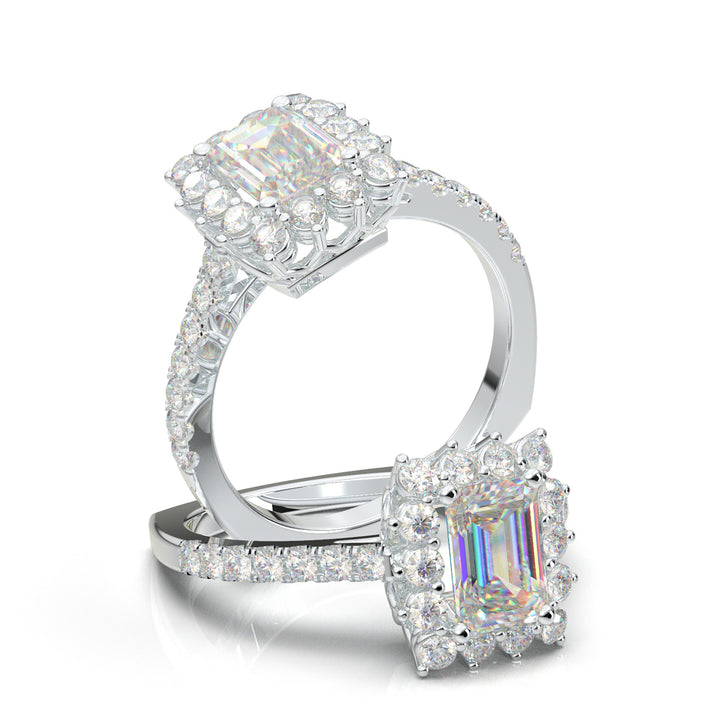 Yellow Gold Emerald Cut Large Halo Ring