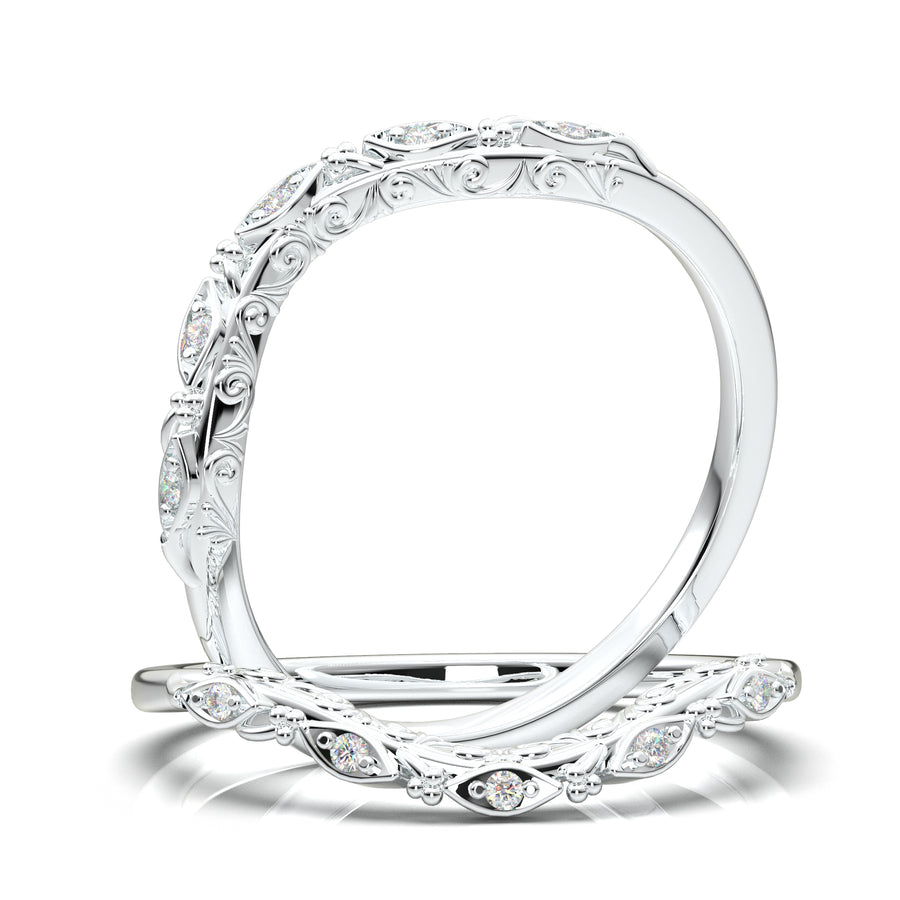 White Gold Curved Floral Filigree Wedding Band