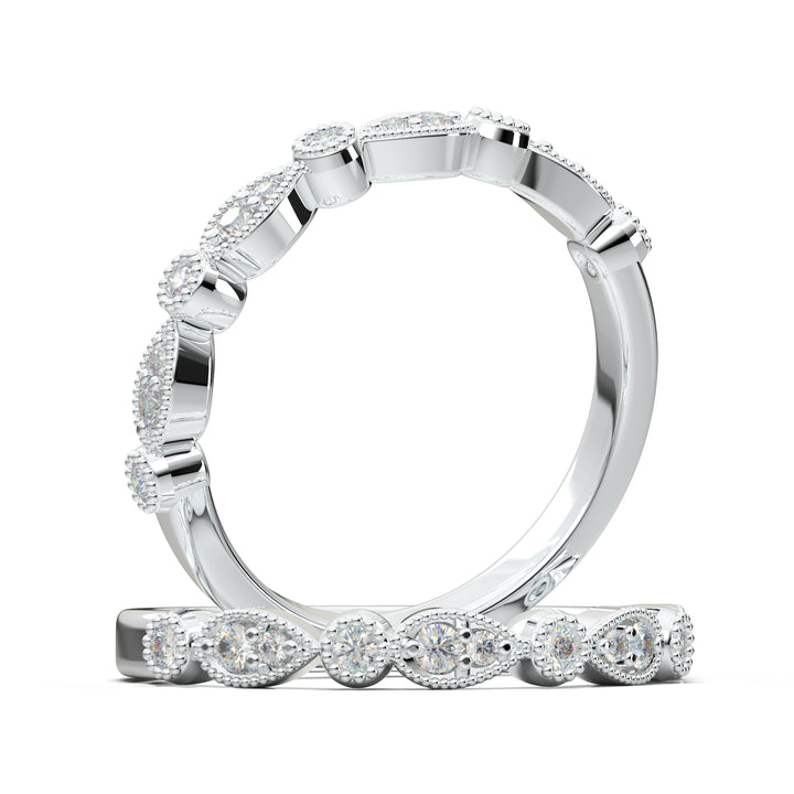 White Gold Vintage Pear Bezel Stackable Band