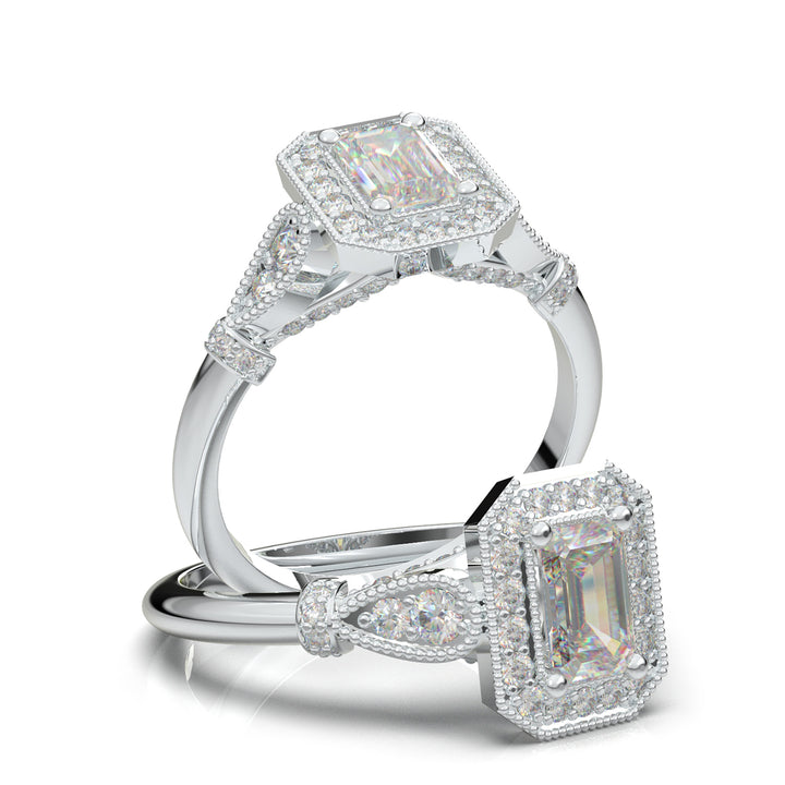 Yellow Gold Emerald Cut Milgrain Halo Ring