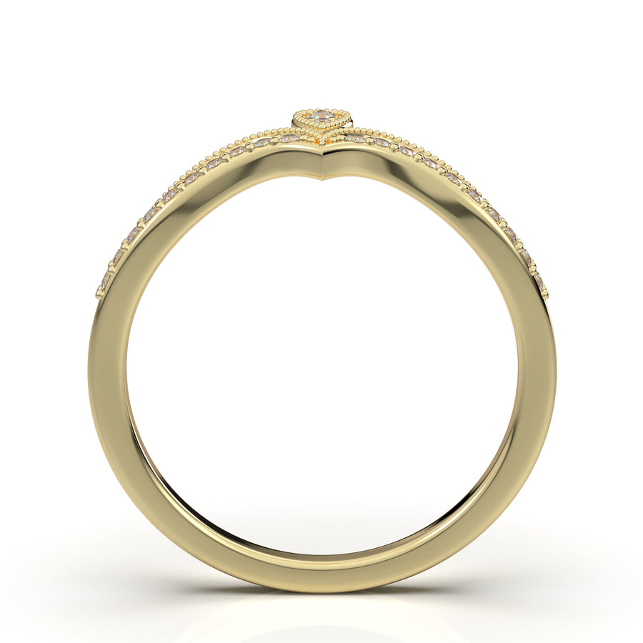 Home Try On--Yellow Gold Vintage Curved Pear Motif Band