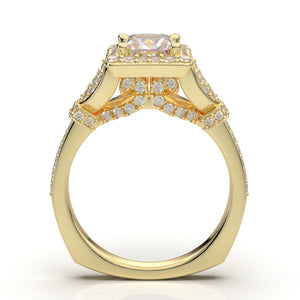 Home Try On--Yellow Gold Princess Cut Square Halo Ring