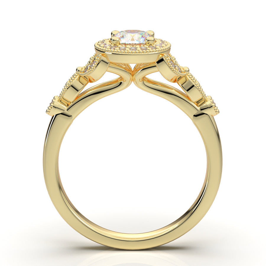 Home Try On--Yellow Gold Round Milgrain Halo Ring