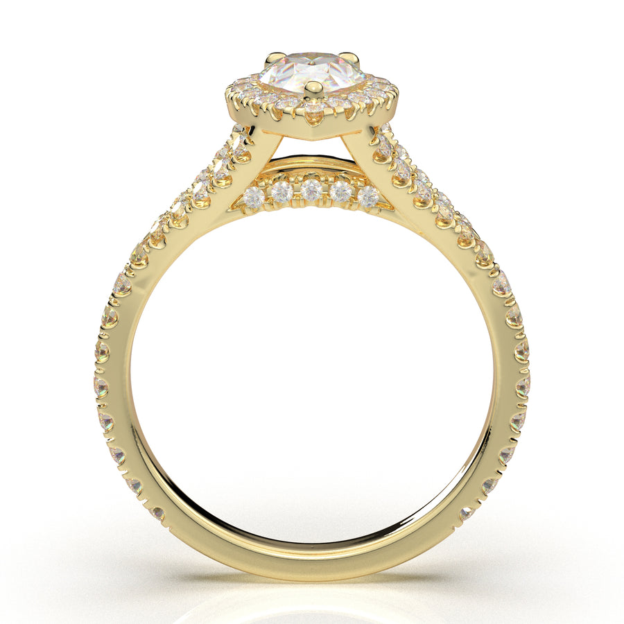 Home Try On--Yellow Gold Pear Halo Split Shank Ring