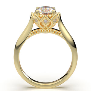 Home Try On--Yellow Gold Knife Edge Crown Solitaire Ring