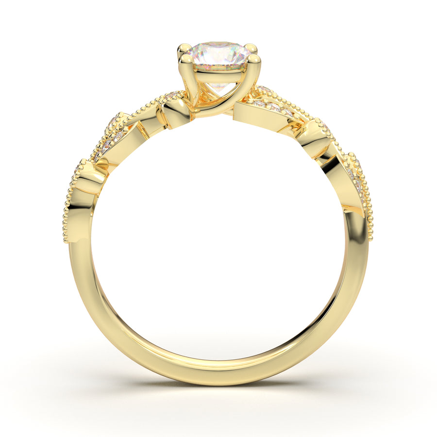Home Try On--Yellow Gold Floral Leaf Bezel Ring