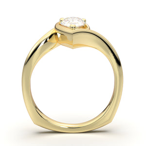 Yellow Gold Pear Curved Solitaire Ring