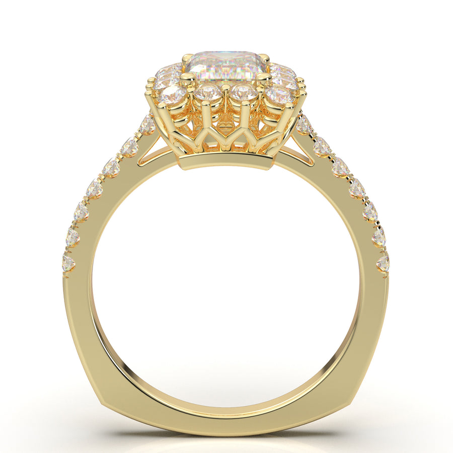 Home Try On--Yellow Gold Emerald Cut Large Halo Ring