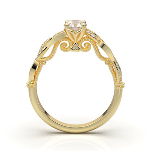 Home Try On--Yellow Gold Floral Leaf Twisted Ring
