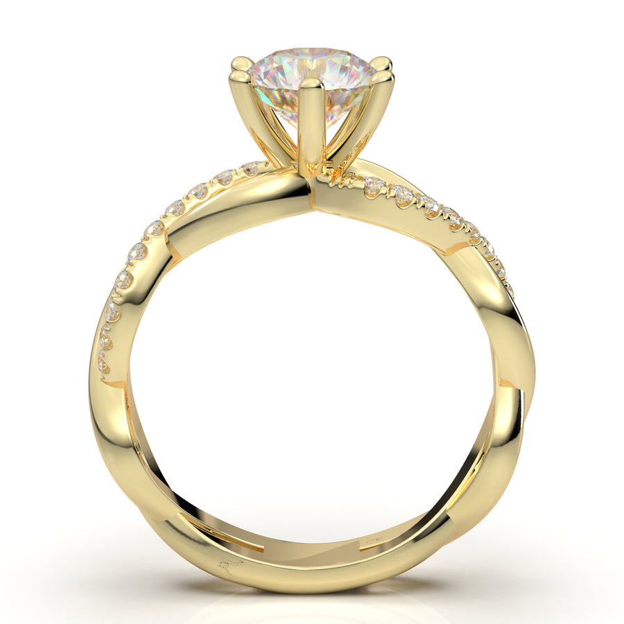 Home Try On – Yellow Gold Twisted Infinity Half Diamond Ring