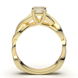 Home Try On--Yellow Gold Infinity Emerald Cut Solitaire Ring